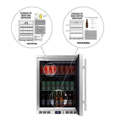 KingsBottle 24 Inch Under Counter Beer Cooler Drinks Stainless Steel