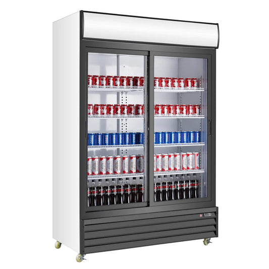 KingsBottle Double Sliding Door Display Beverage Cooler Refrigerator