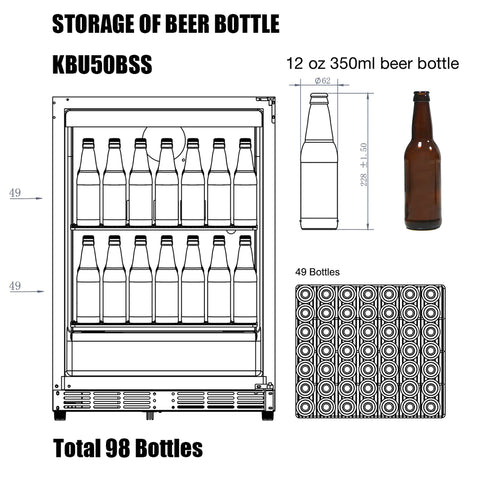 KingsBottle 24 Inch Under Counter Beer Cooler Fridge Built In