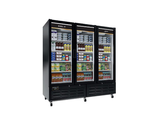 Kool-It LX-74RB - 79" Wide - 3 Swing Door Black Merchandiser Refrigerator