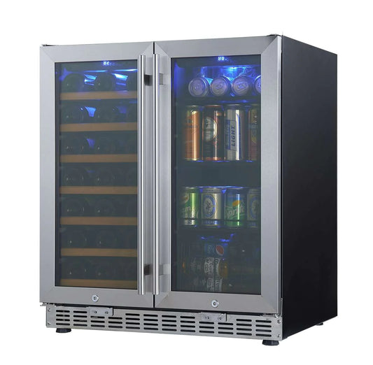 KingsBottle 30" Under Counter Low-E Glass Door Wine and Beer Cooler Combo